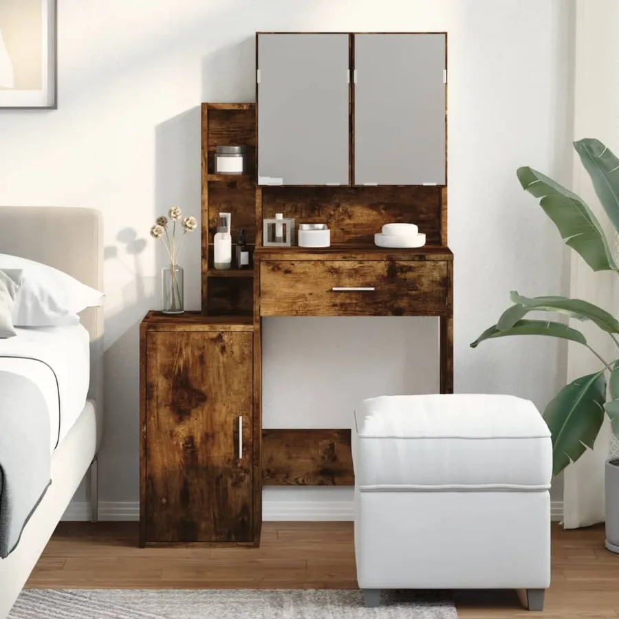 Coiffeuse avec armoire chêne fumé 80x35x132 cm - 3