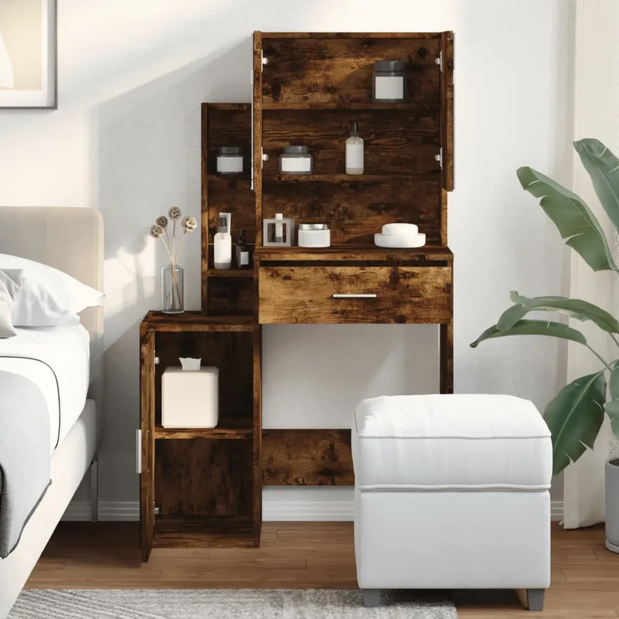 Coiffeuse avec armoire chêne fumé 80x35x132 cm - 4
