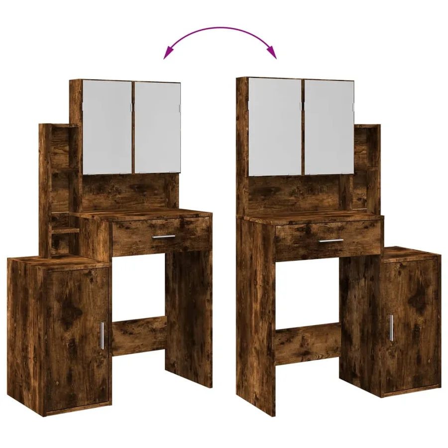 Coiffeuse avec armoire chêne fumé 80x35x132 cm - 9