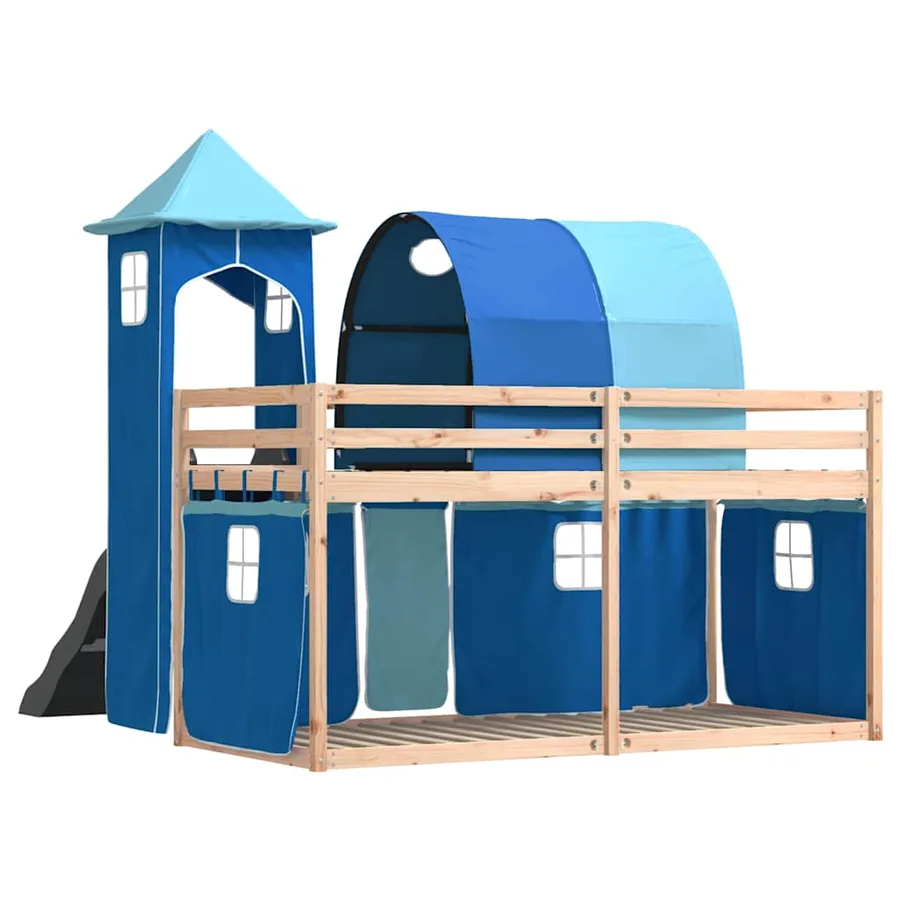 Lit superposé sans matelas avec toboggan et rideaux 80x200 cm - 10