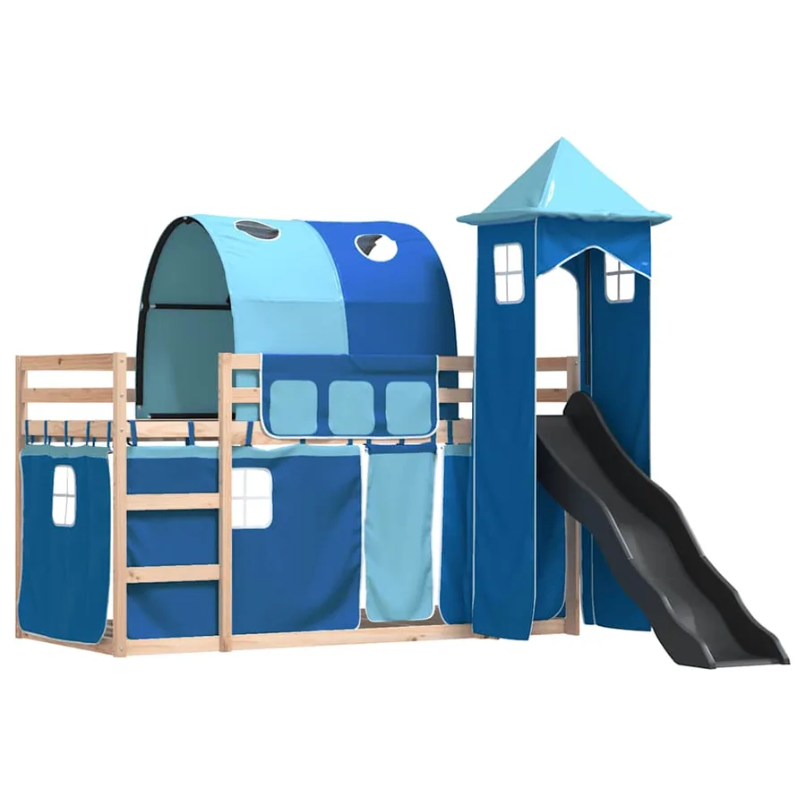 Lit superposé sans matelas avec toboggan et rideaux 80x200 cm - 3