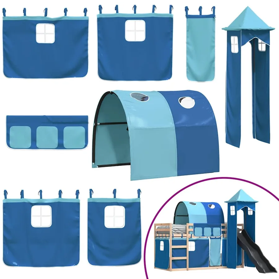 Lit superposé sans matelas avec toboggan et rideaux 80x200 cm - 5