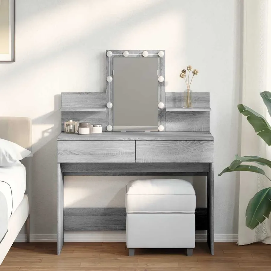 Coiffeuse avec LED sonoma gris 100x40x130 cm
