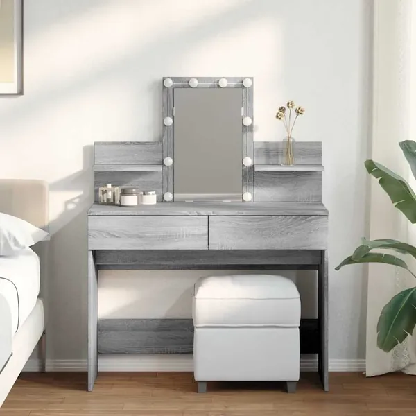 Coiffeuse avec LED sonoma gris 100x40x130 cm