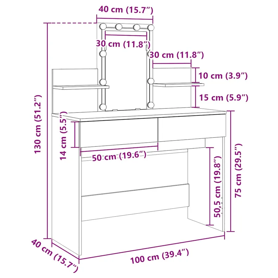 Coiffeuse avec LED sonoma gris 100x40x130 cm - 18