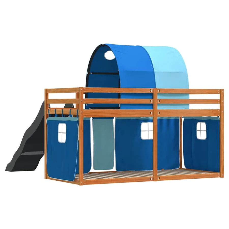 Lit superposé sans matelas avec toboggan et rideaux 80x200 cm - 10