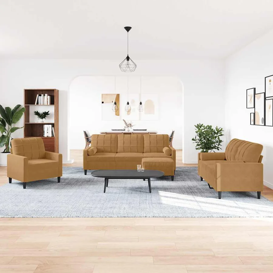 Ensemble de canapés 4 pcs avec coussins et traversins velours