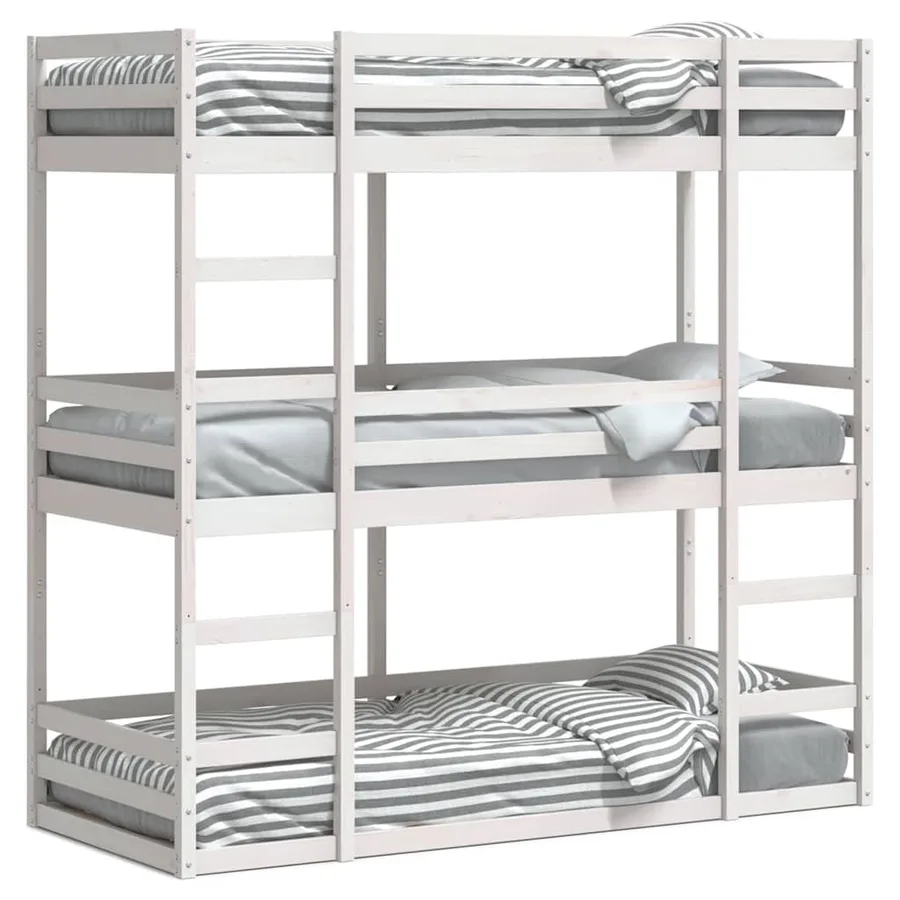 Lit superposé triple sans matelas 75x190 cm bois de pin massif - 2