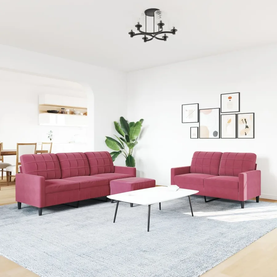 Ensemble de canapés 3 pcs avec coussins Rouge bordeaux Velours - 3