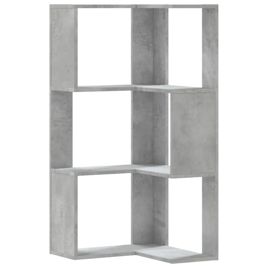 Bibliothèque d'angle à 3 niveaux gris béton bois d'ingénierie - 2