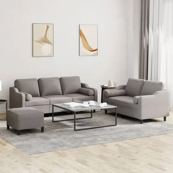 Ensemble de canapés 3 pcs avec coussins taupe tissu