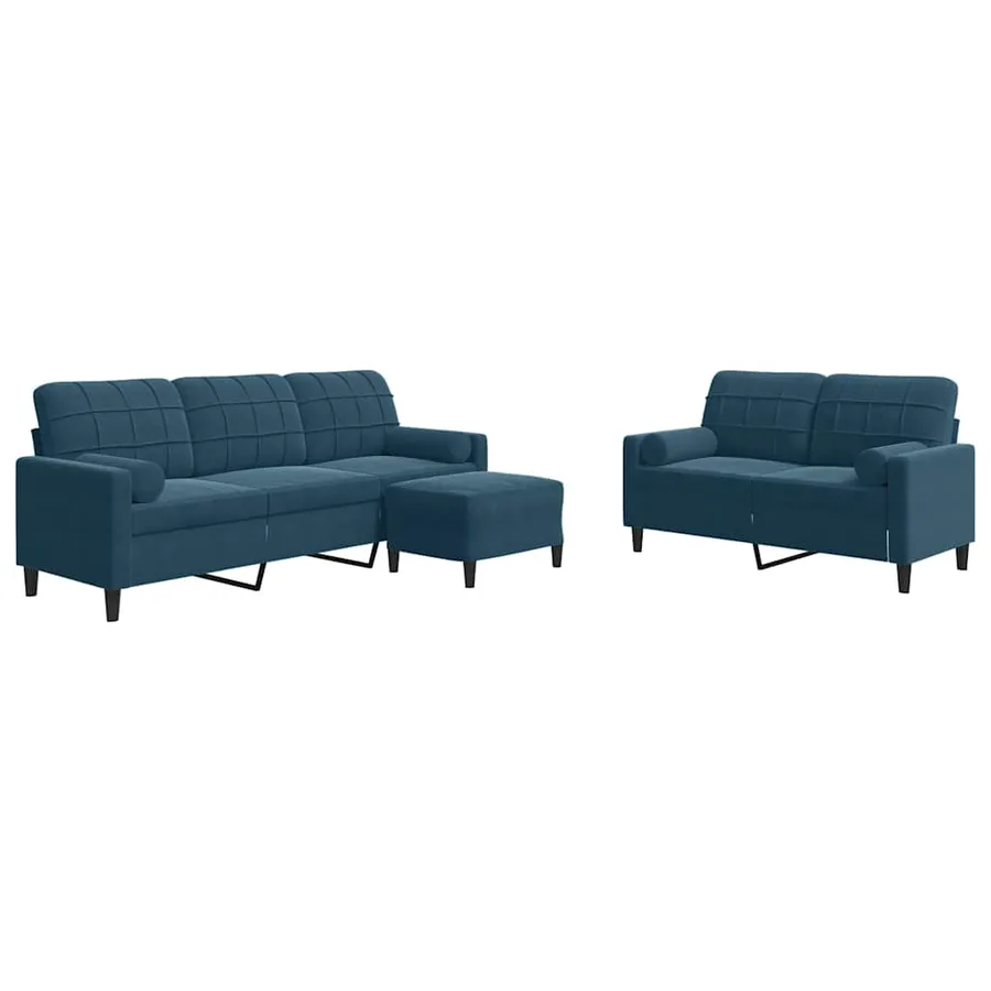 Ensemble de canapés 3pcs et coussins et traversins bleu velours - 2