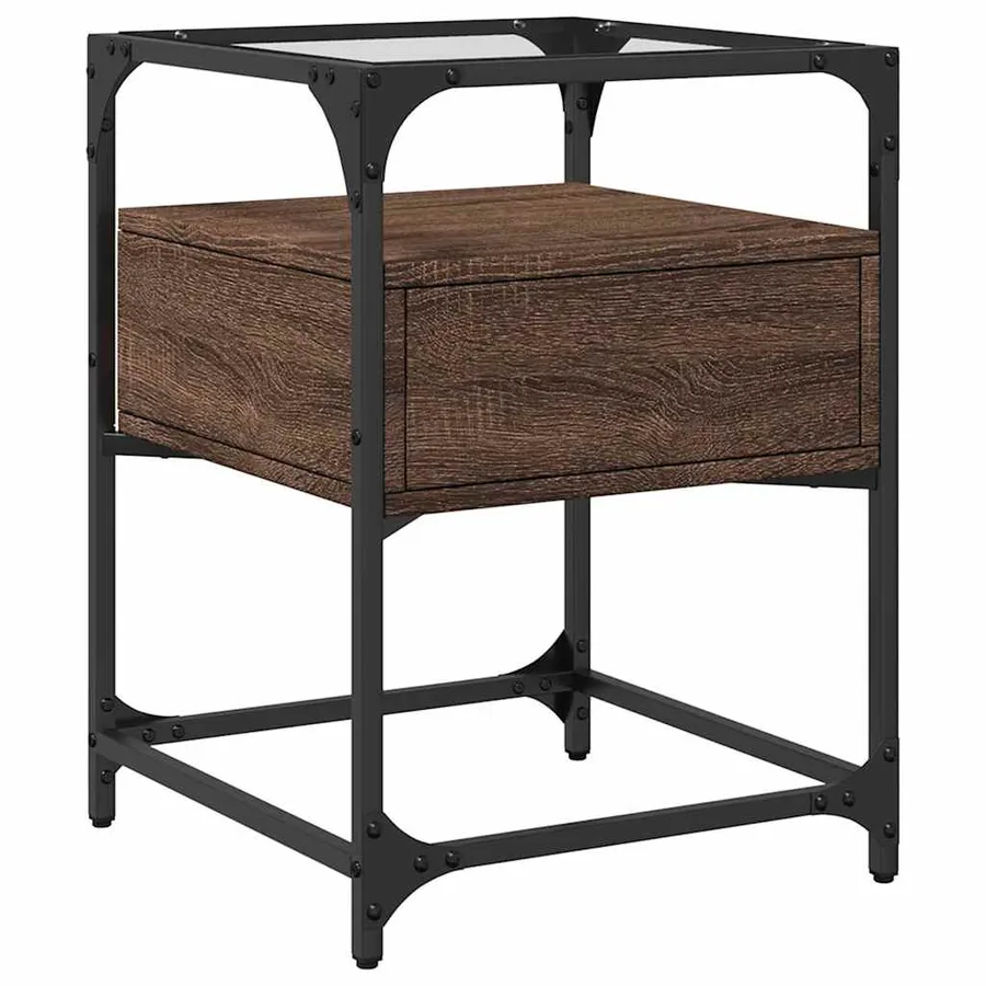 Table de chevet chêne marron 40x40x55 cm bois d’ingénierie - 6