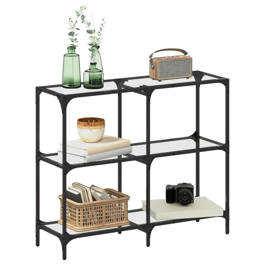Table console avec dessus en verre transparent 98x30x81cm acier - 3