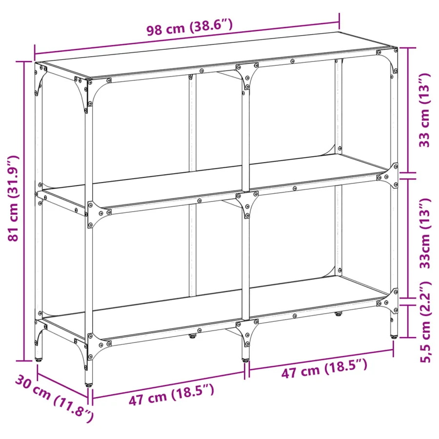 Table console avec dessus en verre transparent 98x30x81cm acier - 9