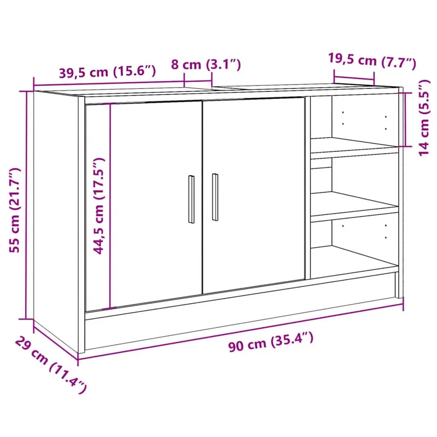 Armoire d'évier noir 90x29x55 cm bois d'ingénierie - 11