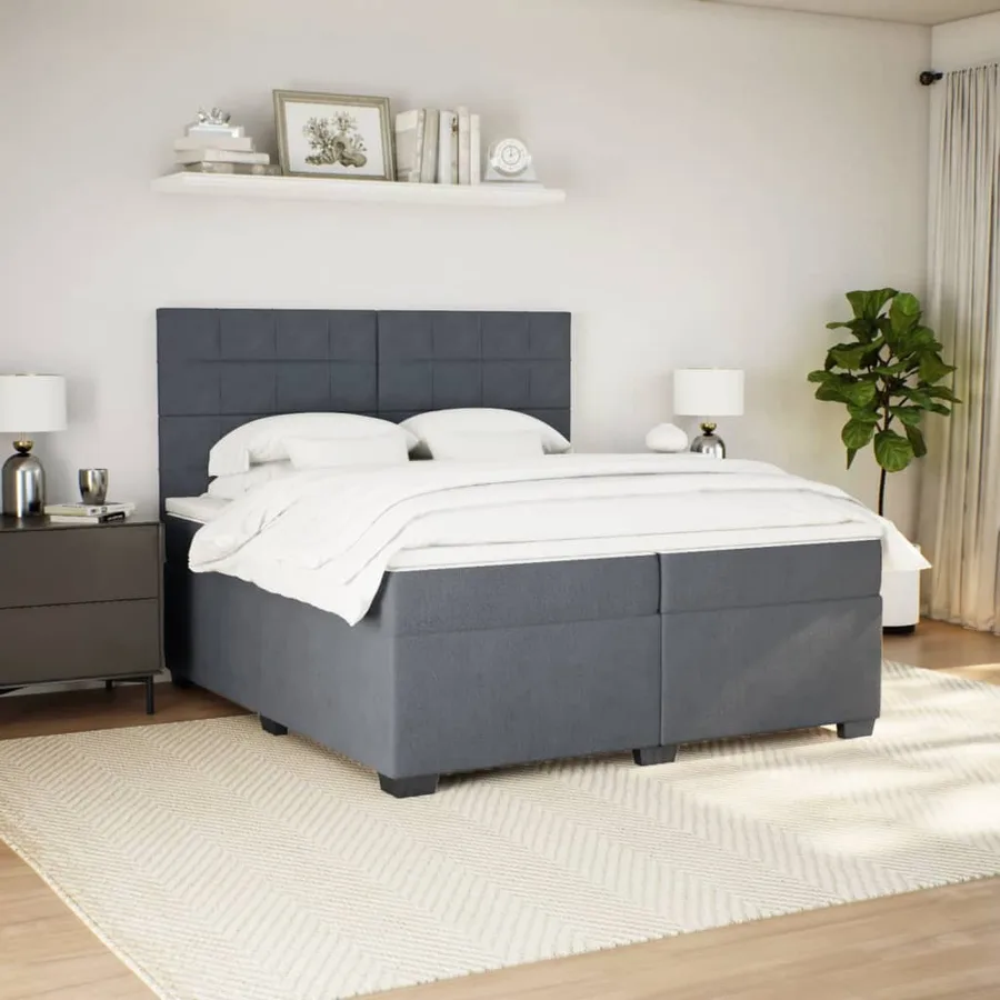 Sommier à lattes de lit et matelas Gris foncé 200x200cm Velours - 5