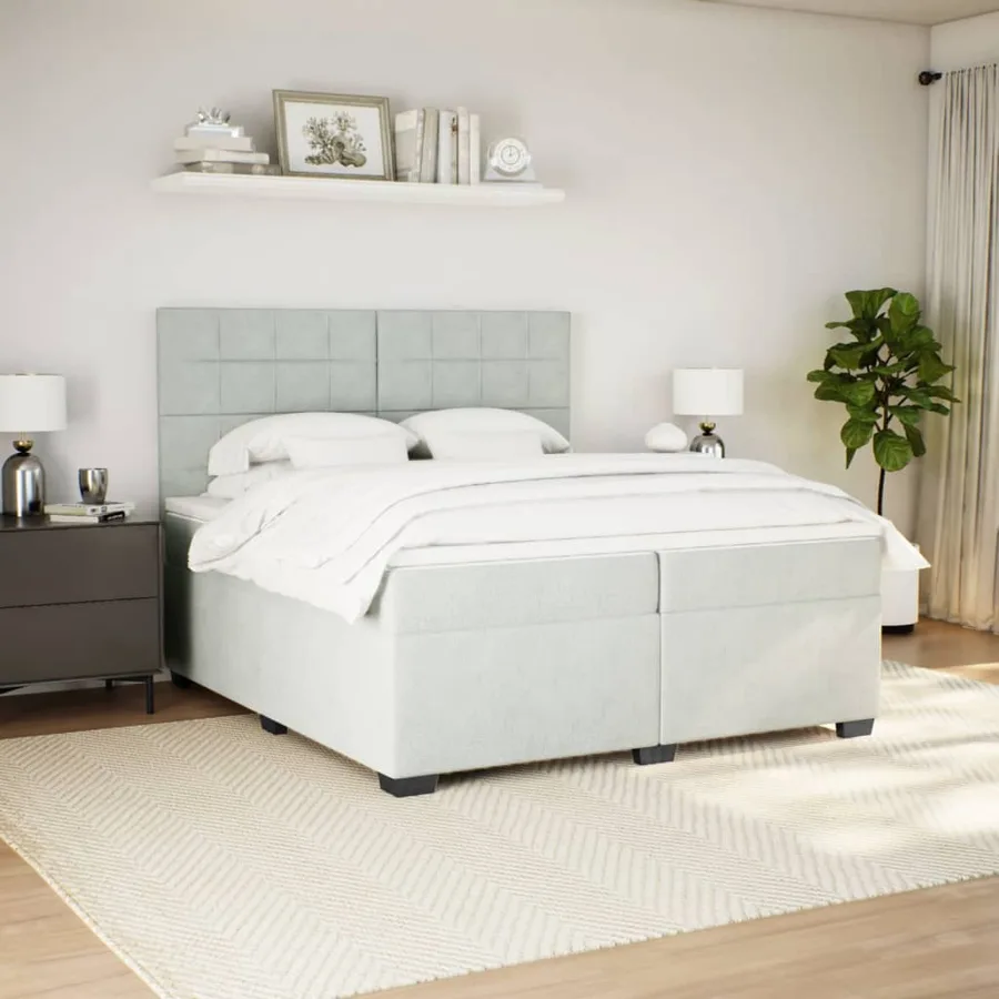 Sommier à lattes de lit et matelas Gris clair 200x200cm Velours - 3