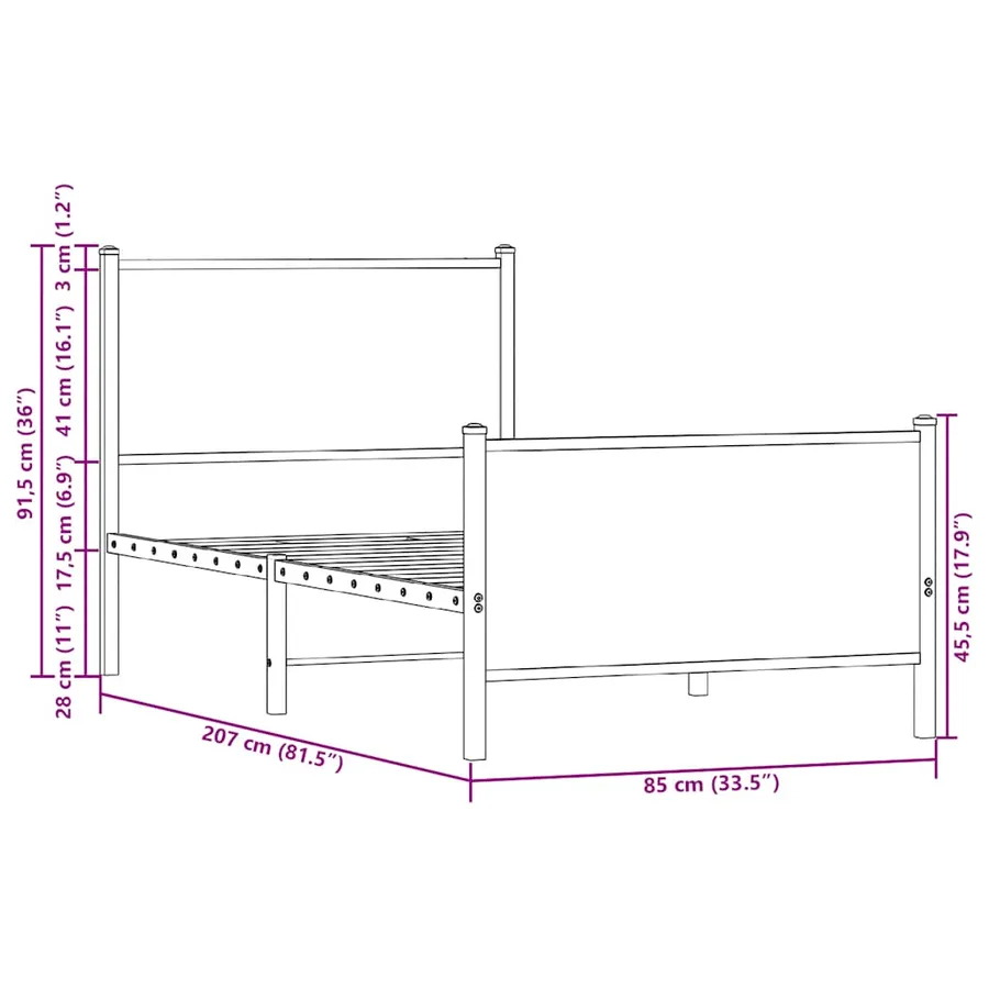 Cadre de lit en métal sans matelas chêne fumé 80x200 cm - 10