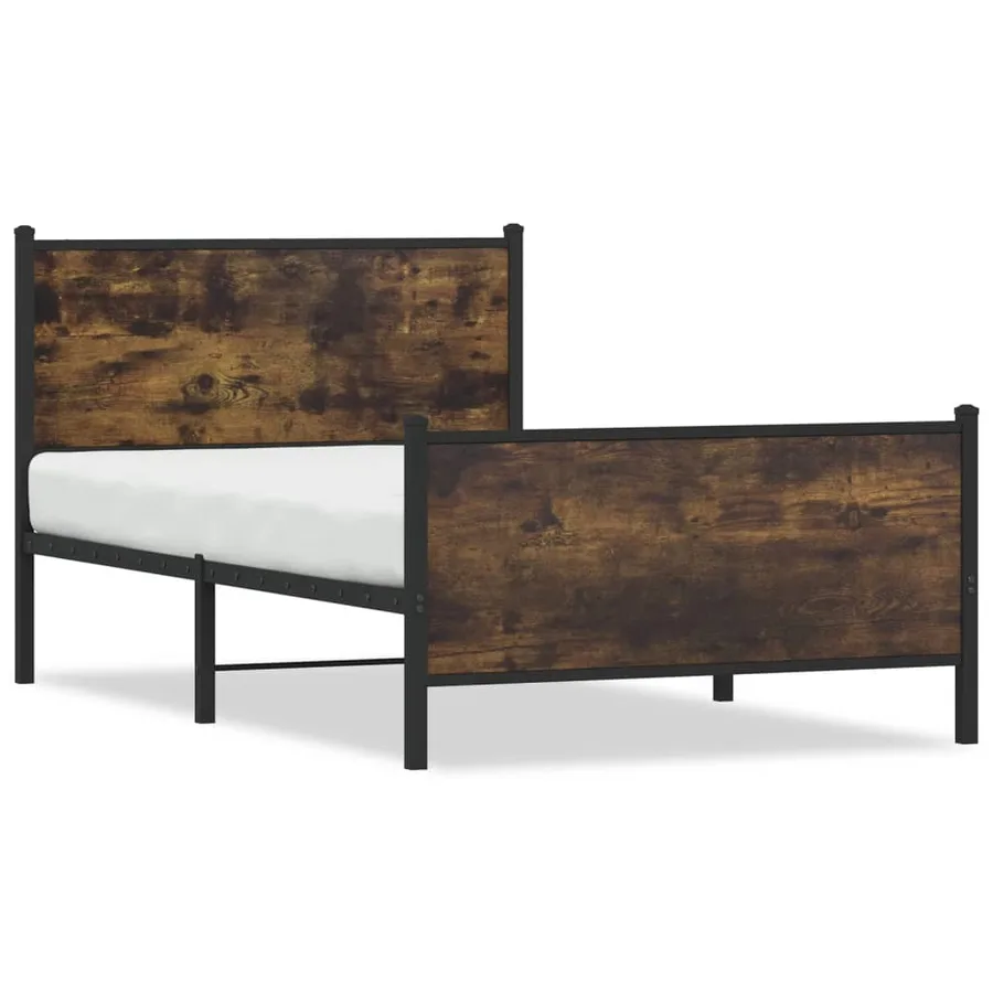 Cadre de lit en métal sans matelas chêne fumé 107x203 cm - 2