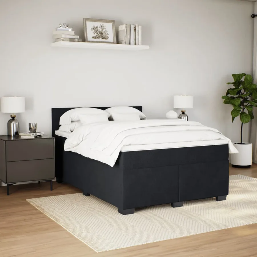Sommier à lattes de lit avec matelas Noir 140x190 cm Velours - 4