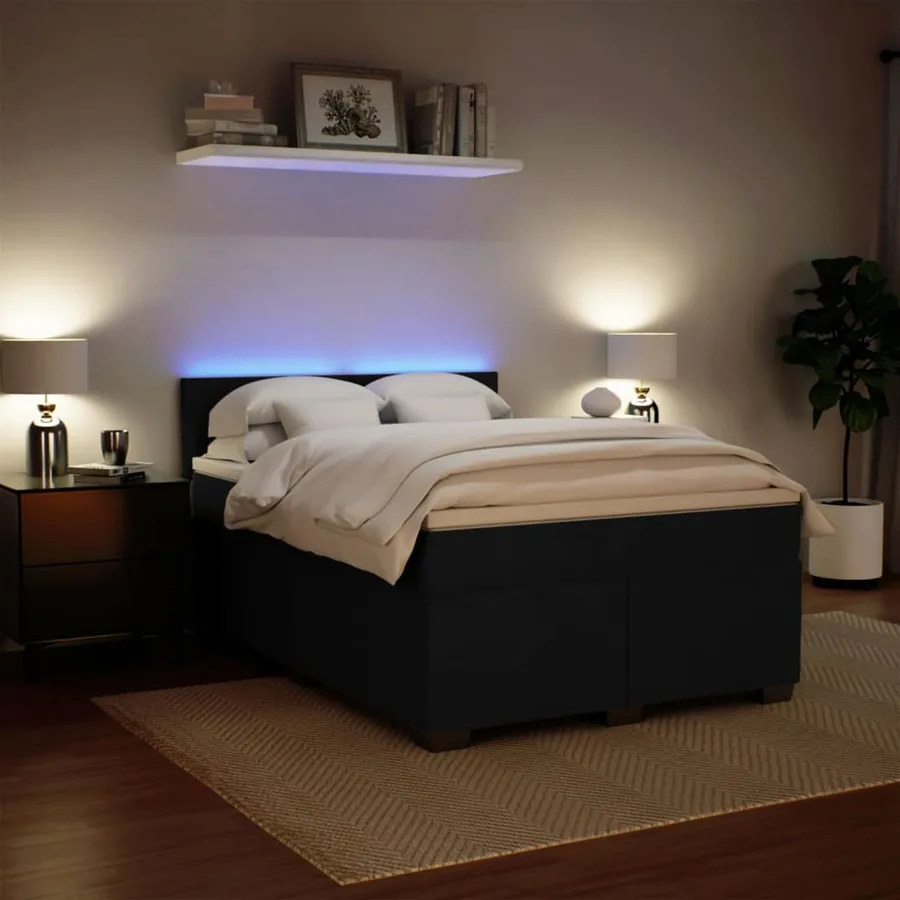 Sommier à lattes de lit avec matelas Noir 140x190 cm Velours - 5