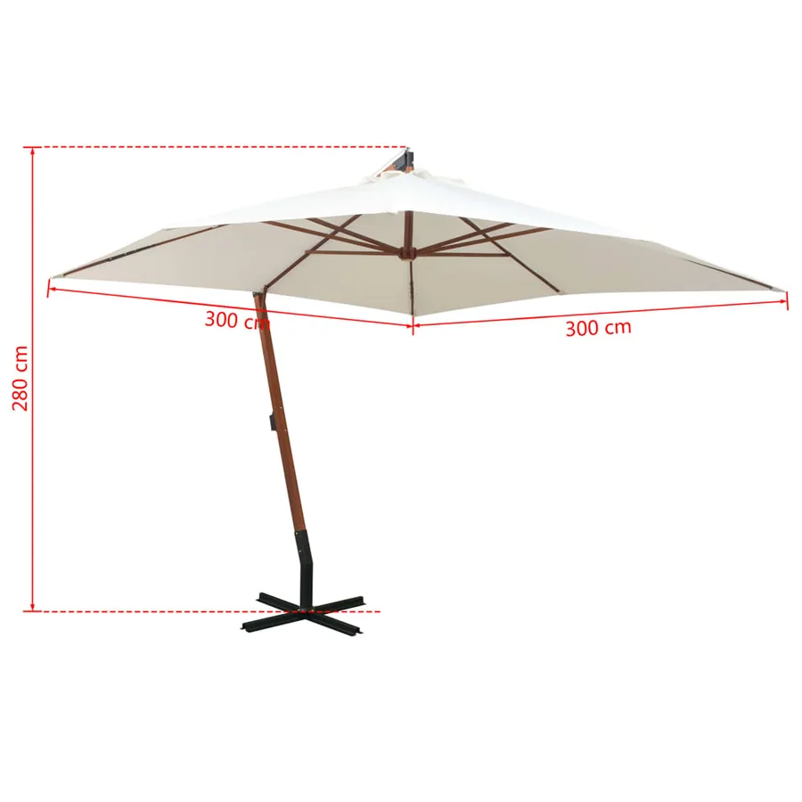 Parasol suspendu avec poteau en bois 300x300 cm blanc - 8