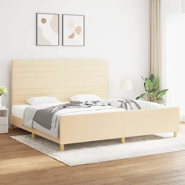 Cadre de lit sans matelas crème 200x200 cm tissu