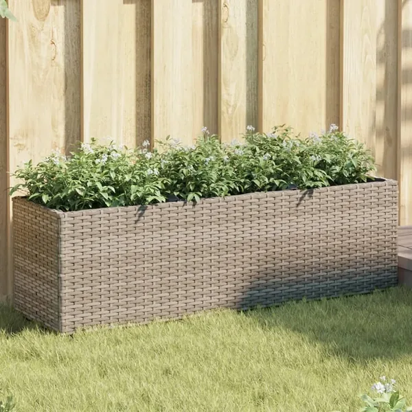 Jardinières avec 3 pots 2 pcs gris 105x30x32 cm résine tressée