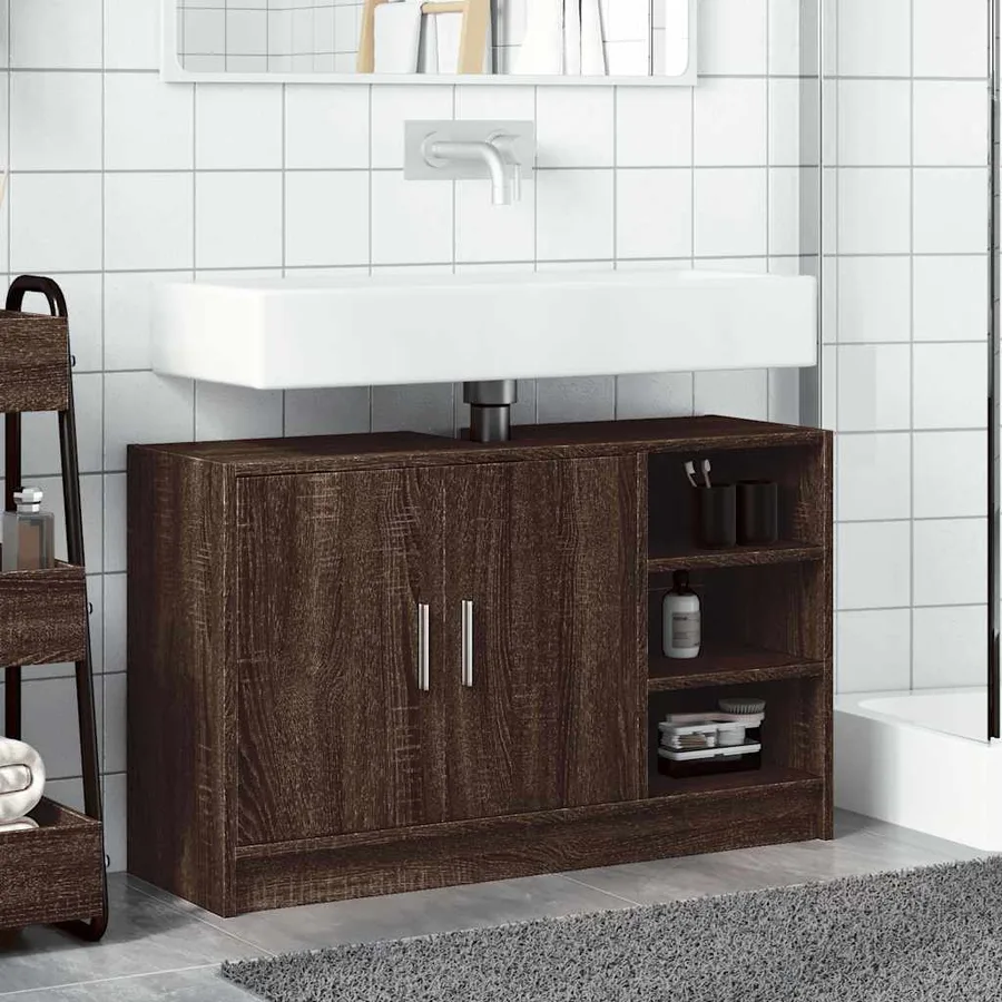 Armoire d'évier chêne marron 90x29x55 cm bois d'ingénierie - 3