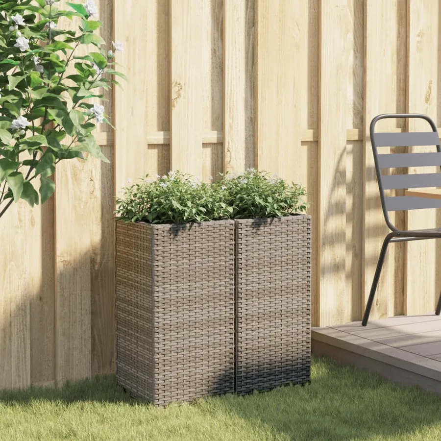 Jardinières 2 pcs gris 30x30x60 cm résine tressée - 3