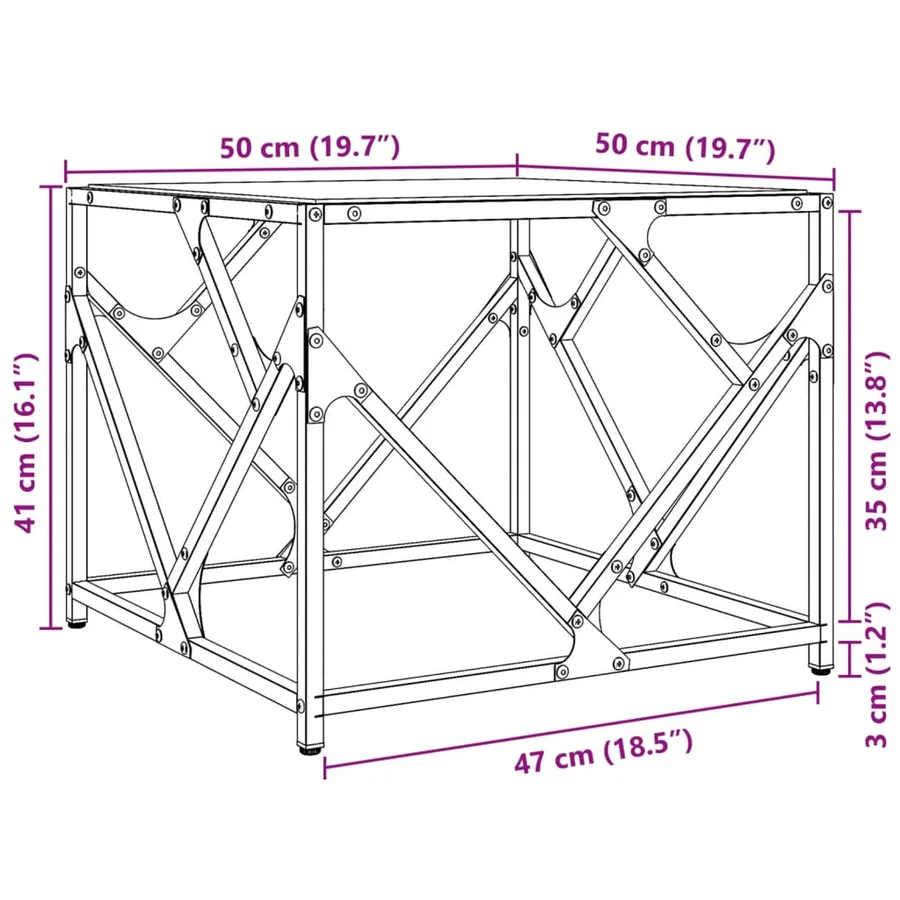 Table basse avec dessus en verre transparent 50x50x41 cm acier - 9
