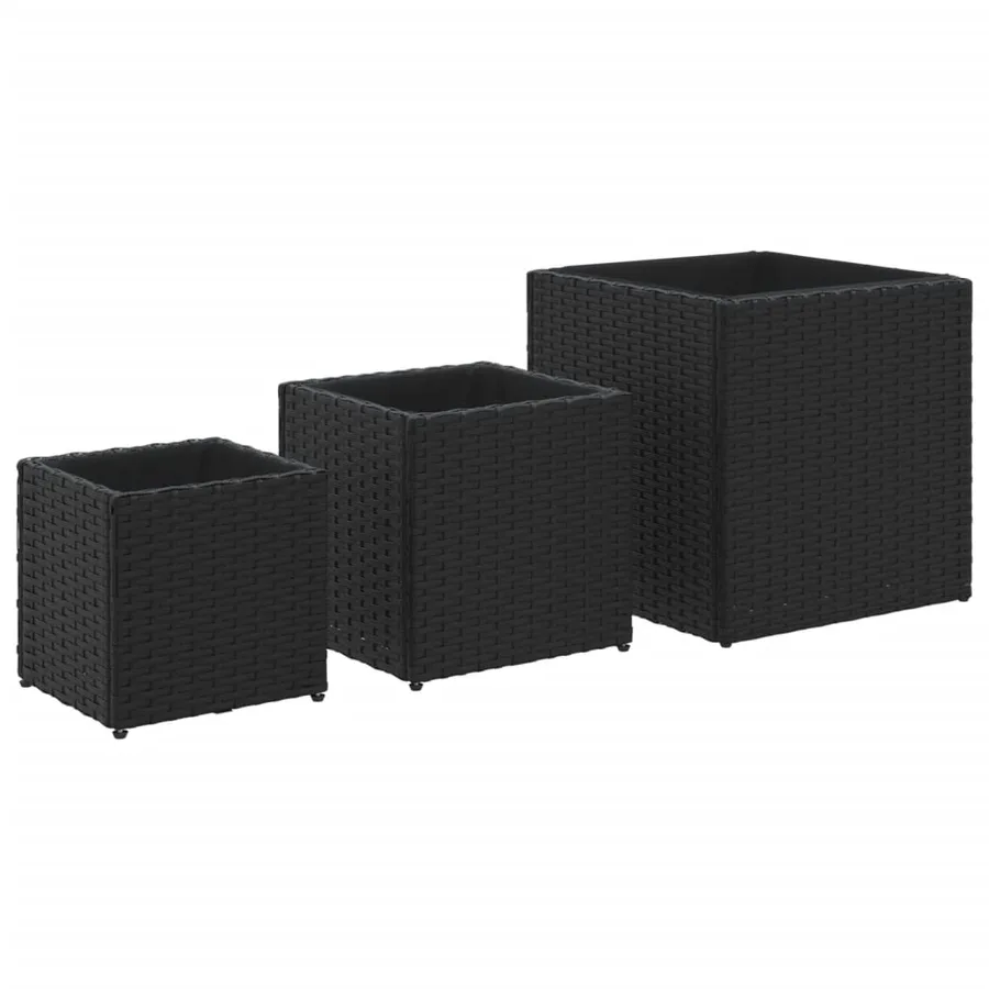 Jardinières d'extérieur 3 pcs noir résine tressée - 2
