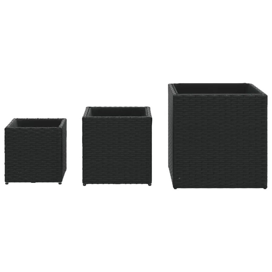 Jardinières d'extérieur 3 pcs noir résine tressée - 5