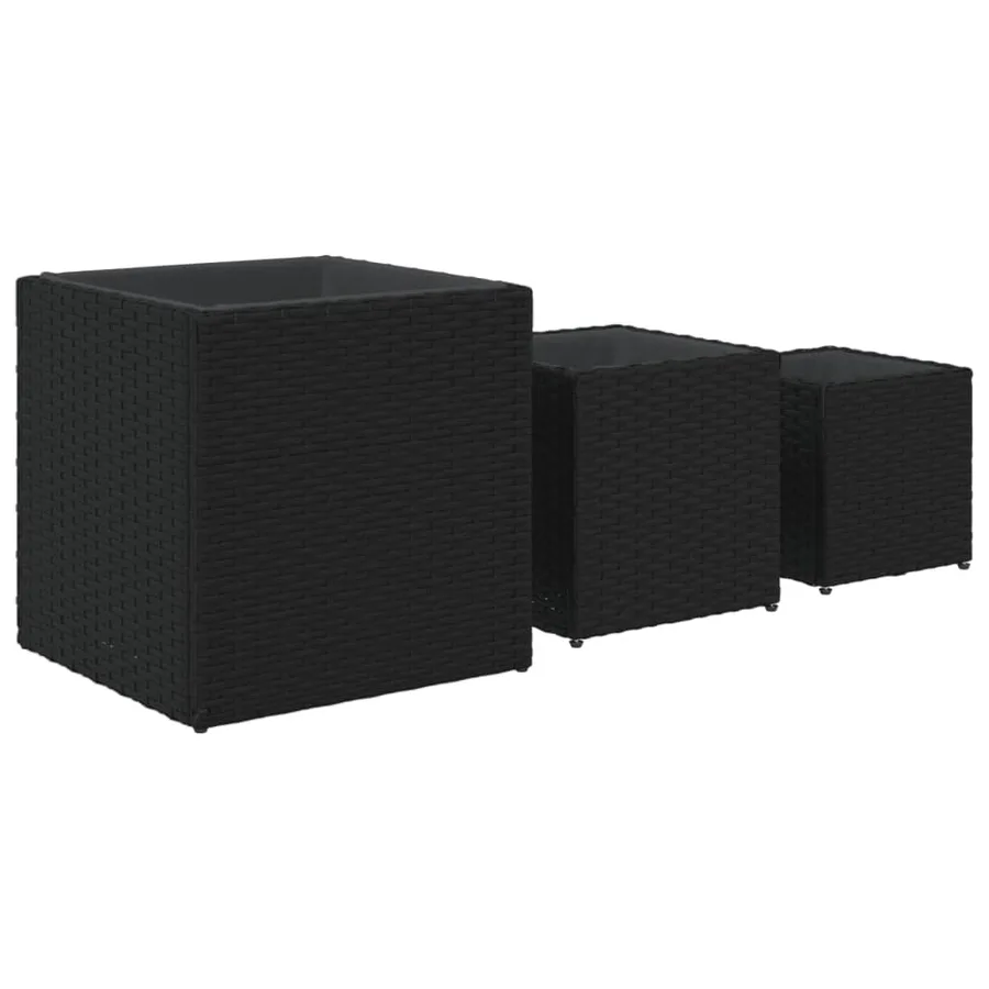Jardinières d'extérieur 3 pcs noir résine tressée - 7