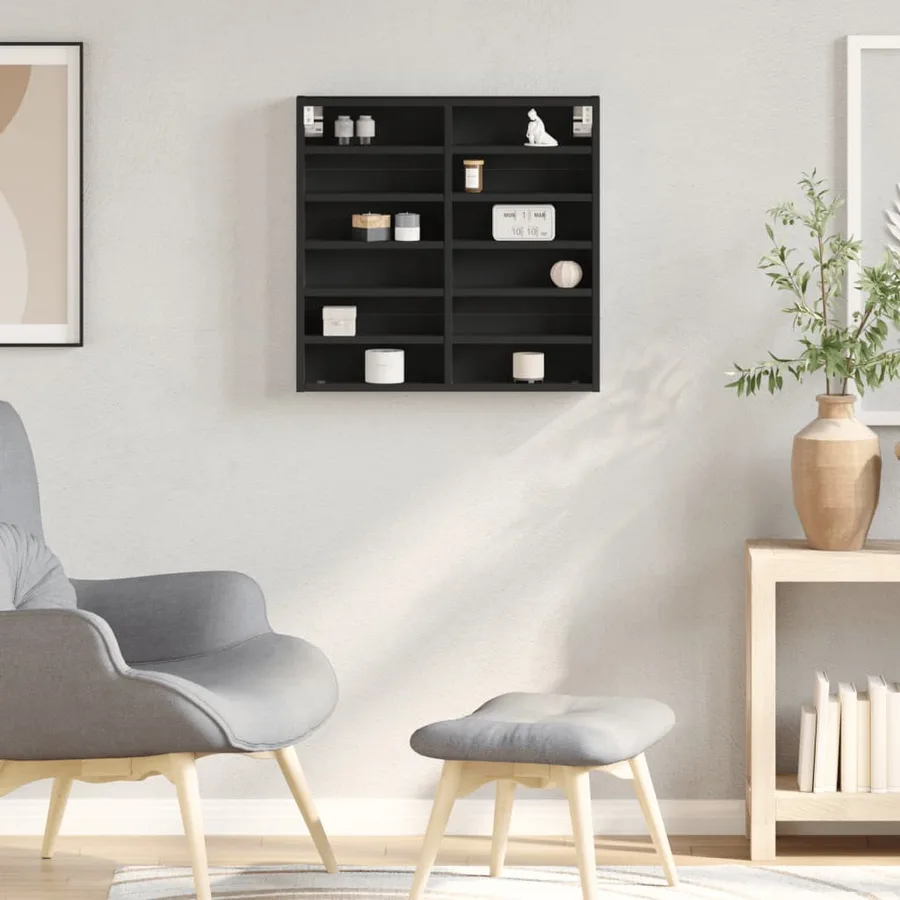 Armoire à vitrine noir 60x8,5x58 cm bois d'ingénierie - 3