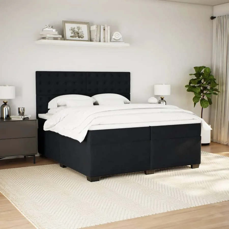 Sommier à lattes de lit et matelas Noir 200x200 cm Velours - 3