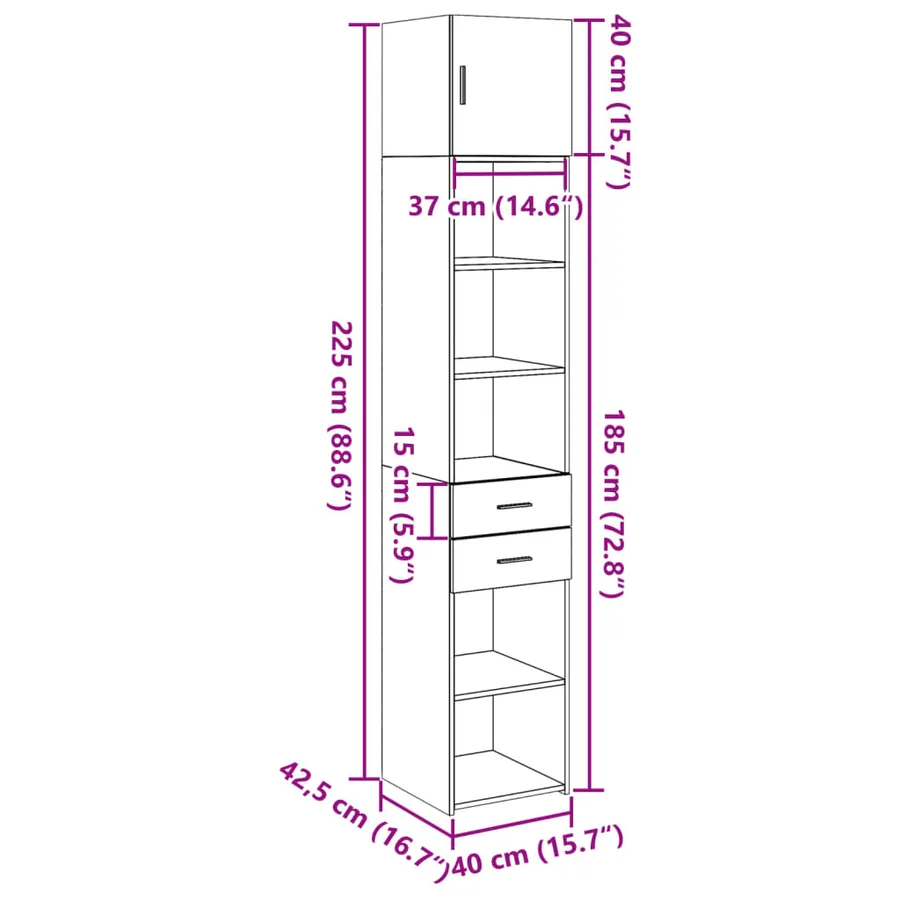 Armoire de rangement mince gris béton 40x42,5x225 cm - 14