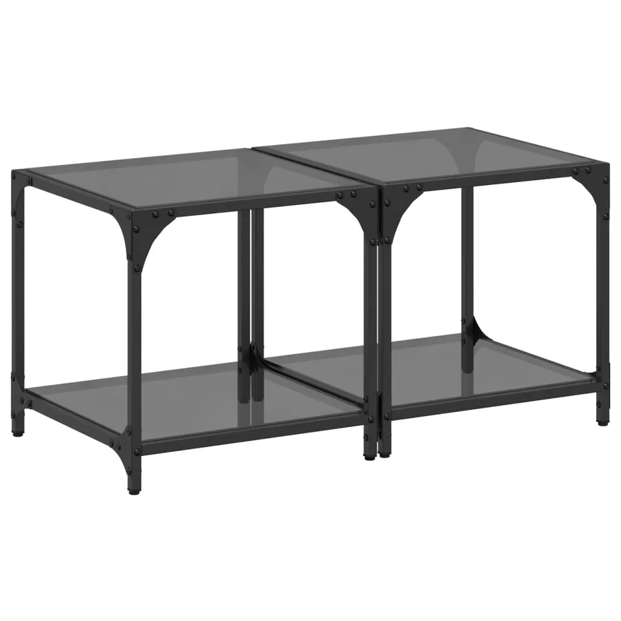 Tables basses avec dessus en verre noir 2 pcs 40x40x40 cm acier - 2