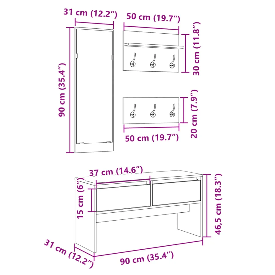 Ensemble de meubles de couloir 4 pcs gris béton bois ingénierie - 11