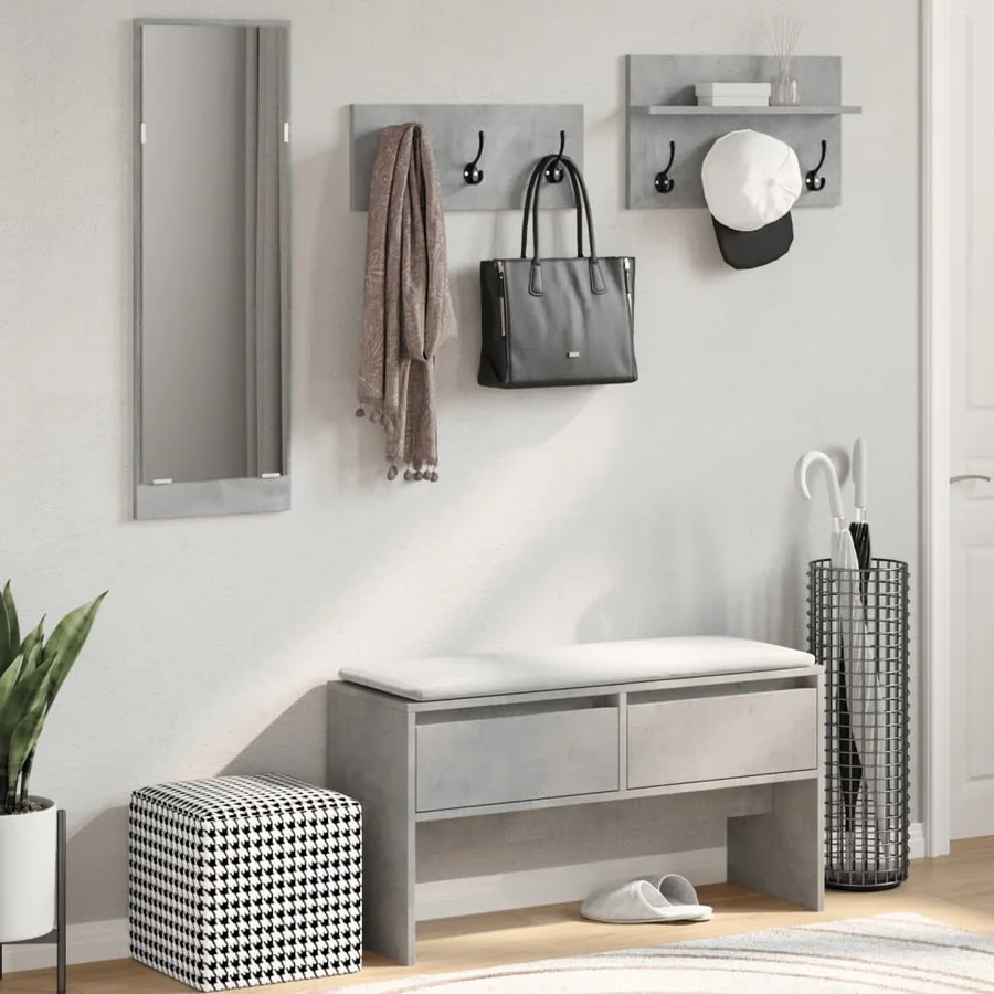 Ensemble de meubles de couloir 4 pcs gris béton bois ingénierie - 3