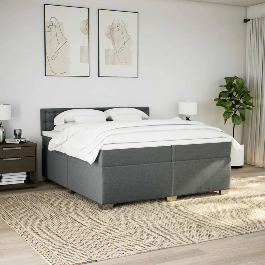 Sommier à lattes de lit avec matelas Gris foncé 200x200cm Tissu - 3