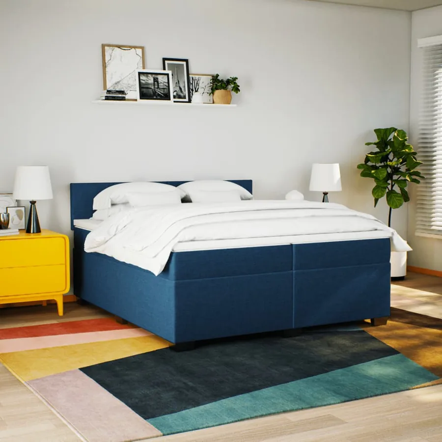 Sommier à lattes de lit avec matelas Bleu 200x200 cm Tissu - 3