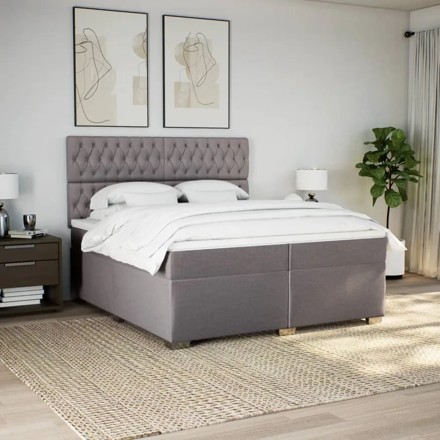 Sommier à lattes de lit avec matelas Taupe 200x200 cm Tissu - 4