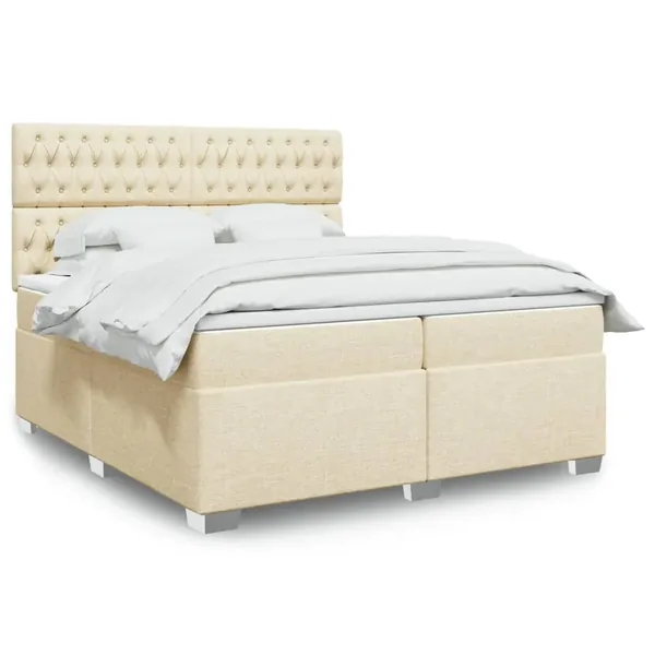 Sommier à lattes de lit avec matelas Crème 200x200 cm Tissu