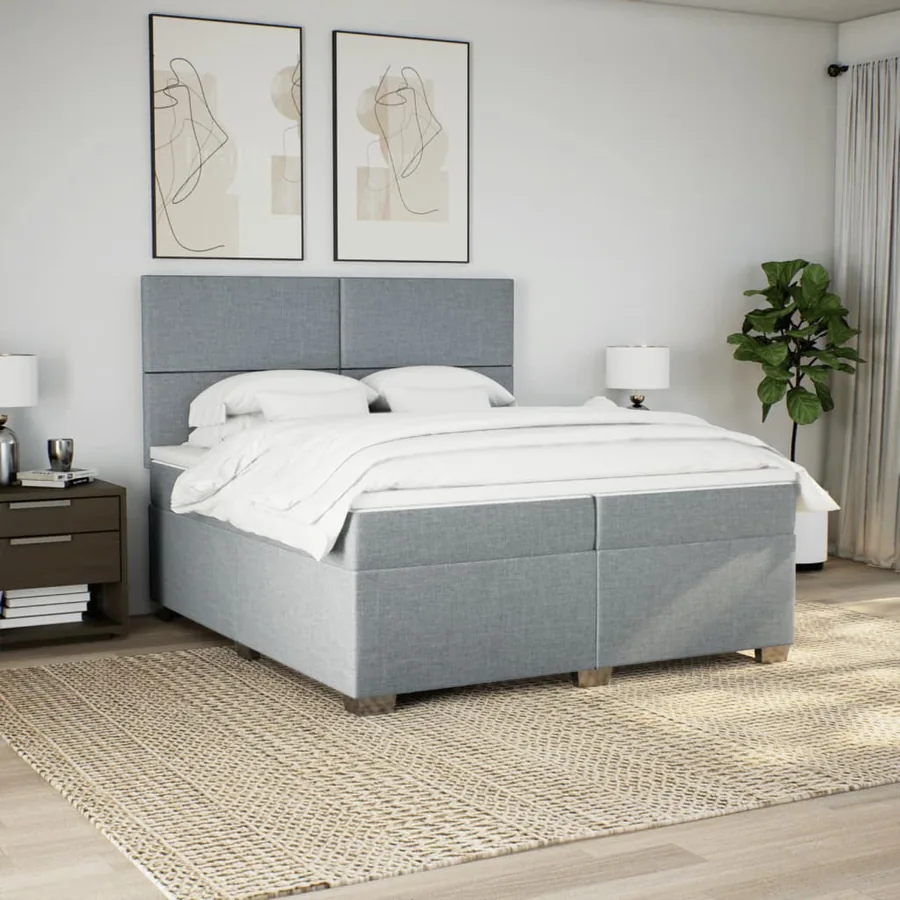Sommier à lattes de lit avec matelas Gris clair 200x200cm Tissu - 4