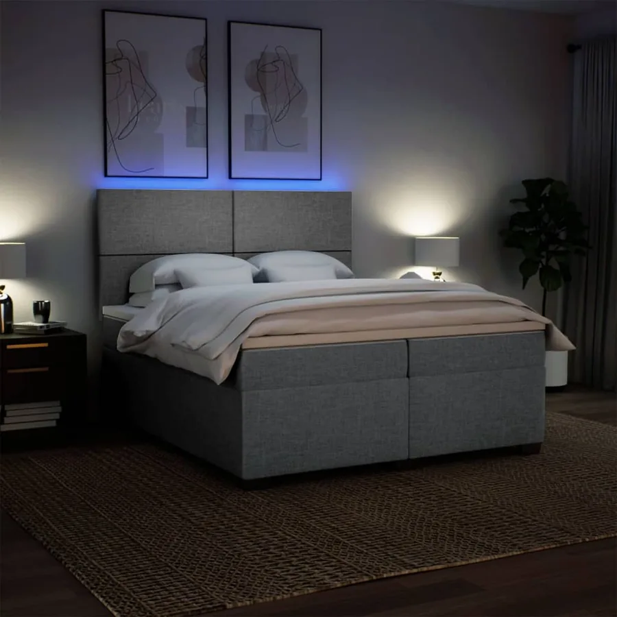 Sommier à lattes de lit avec matelas Gris clair 200x200cm Tissu - 5