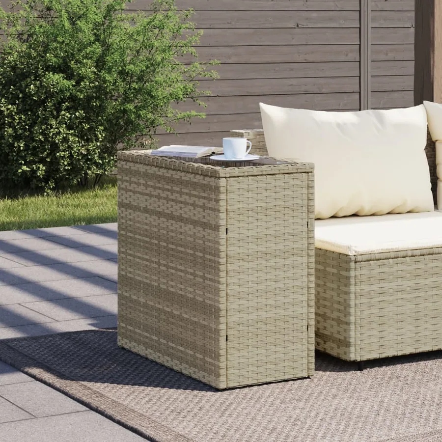 Table d'appoint de jardin avec dessus en verre gris clair rotin - 3