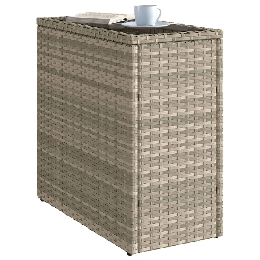 Table d'appoint de jardin avec dessus en verre gris clair rotin - 4