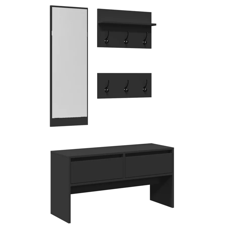 Ensemble de meubles de couloir 4 pcs noir bois d'ingénierie - 2